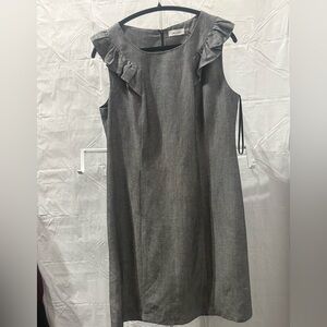 Calvin Klein Charcoal Gray Sleeveless Ruffle Neck Shift Dress